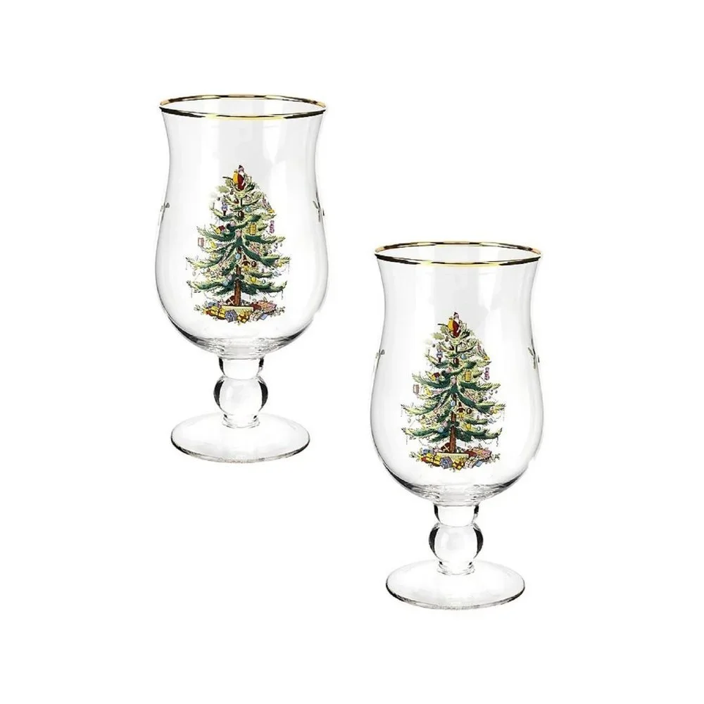 2 brand new Spode Christmas Tree 17.5 ounce TULIP Glasses ... 7.5 inches tall